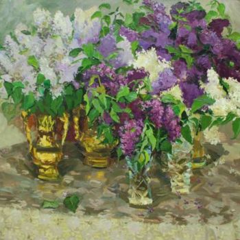 Pittura intitolato "Lilacs on the table" da Vera Lagutenkova, Opera d'arte originale