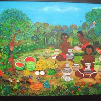 Pintura intitulada "indias marajoaras p…" por Veramarina, Obras de arte originais, Óleo