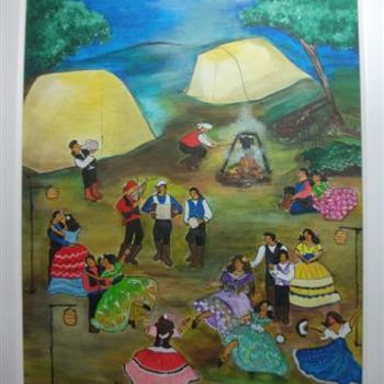 Pintura intitulada "festa no acampament…" por Veramarina, Obras de arte originais, Óleo