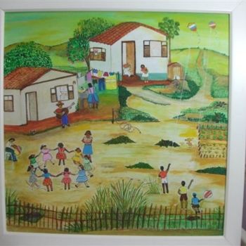 Schilderij getiteld "brincadeira de roda…" door Veramarina, Origineel Kunstwerk, Olie
