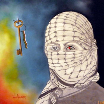 Painting titled "OLHAR PALESTINO" by Vera Marques, Original Artwork, Oil
