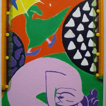 Ζωγραφική με τίτλο "Cat, curtain, lilac…" από Veranika Bo, Αυθεντικά έργα τέχνης