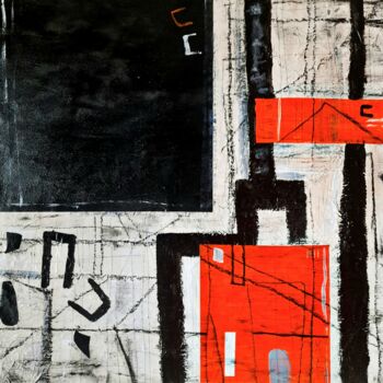 Painting titled "Abstract Geometric…" by Vercmagnus, Original Artwork, Acrylic Mounted on Wood Panel