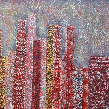 Pintura intitulada "city-tramonto" por Marco Verdiglione, Obras de arte originais, Óleo