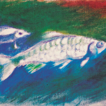 Painting titled "Fische im Wasser /…" by Verena Bolliger, Original Artwork, Chalk