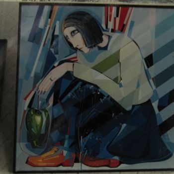 Картина под названием "Girl with apple" - Vermishev, Подлинное произведение искусства, Другой