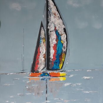 Painting titled "Tableau bateaux mod…" by Laurence Vernet, Original Artwork, Acrylic Mounted on Wood Stretcher frame