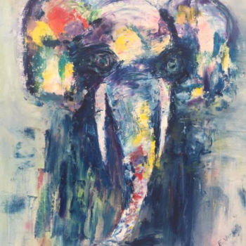 Painting titled "Elephant" by E Vernyik Art, Original Artwork, Oil