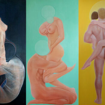 Malarstwo zatytułowany „Triptyque: Love evo…” autorstwa Vero Adoni, Oryginalna praca, Olej