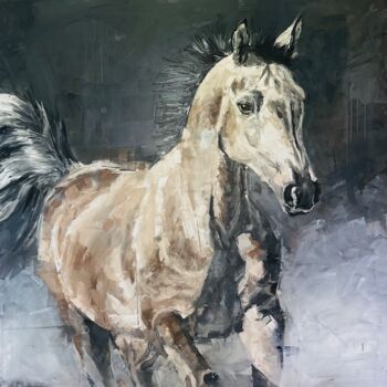 Painting titled "Gulli cheval au gal…" by Véro Blaise, Original Artwork, Oil Mounted on Wood Stretcher frame