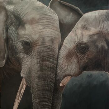 Peinture intitulée "Éléphants - Anita e…" par Véro Blaise, Œuvre d'art originale, Acrylique Monté sur Châssis en bois