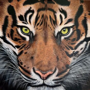 Painting titled "Tigre - Simba" by Véro Blaise, Original Artwork, Acrylic Mounted on Wood Stretcher frame