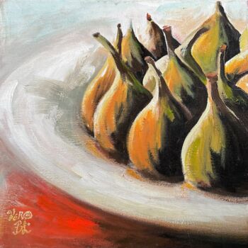 Painting titled "Assiette de figues" by Véro Blaise, Original Artwork, Acrylic Mounted on Wood Stretcher frame