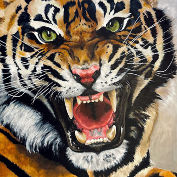 Painting titled "Tigre - Bobby" by Véro Blaise, Original Artwork, Acrylic Mounted on Wood Stretcher frame