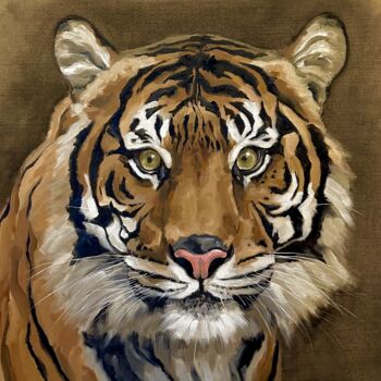 Malarstwo zatytułowany „Tigre - Malo” autorstwa Véro Blaise, Oryginalna praca, Olej Zamontowany na Drewniana rama noszy