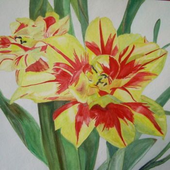 Malerei mit dem Titel "Tulipe à l'aquarelle" von Véronique Faivre, Original-Kunstwerk