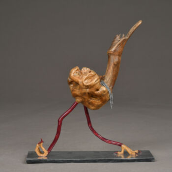 Sculpture intitulée "Cours après moi ..." par Véro Lombard, Œuvre d'art originale, Bois