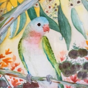 Painting titled "Tendre perruche" by Victoria, Original Artwork, Watercolor