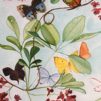 Ζωγραφική με τίτλο "Papillons" από Victoria, Αυθεντικά έργα τέχνης, Ακουαρέλα