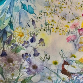 Peinture intitulée "Source fleurie" par Victoria, Œuvre d'art originale, Aquarelle