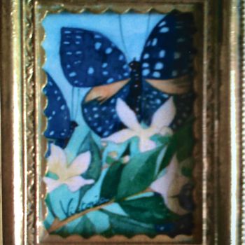 Peinture intitulée "Papillon et Myrte" par Victoria, Œuvre d'art originale, Décoration de maison