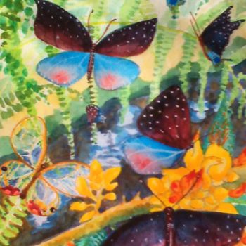 Pintura intitulada "Papillons imaginair…" por Victoria, Obras de arte originais, Aquarela
