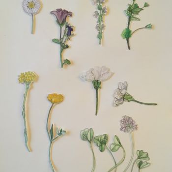 Pintura intitulada "Herbier. Fleurs sau…" por Victoria, Obras de arte originais, Aquarela