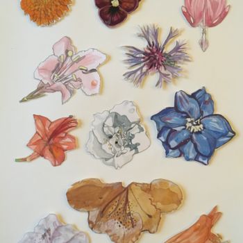 Peinture intitulée "Herbier. Fleurs de…" par Victoria, Œuvre d'art originale, Aquarelle