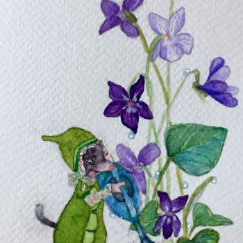 Disegno intitolato "Violette en petit p…" da Victoria, Opera d'arte originale, Acquarello