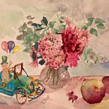 Painting titled "Voiture" by Victoria, Original Artwork, Watercolor