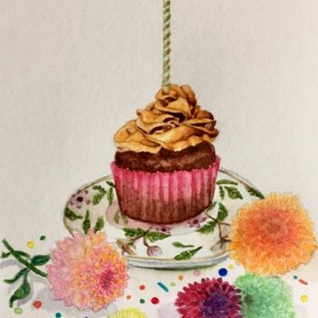 Painting titled "Anniversaire" by Victoria, Original Artwork, Watercolor