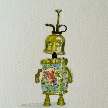 Ζωγραφική με τίτλο "Le petit robot Past…" από Victoria, Αυθεντικά έργα τέχνης, Ακουαρέλα