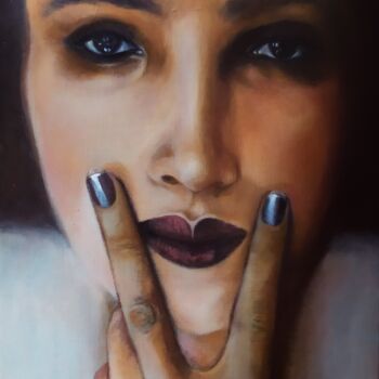 Painting titled "Fingers on lips" by Veronica Ciccarese, Original Artwork, Oil