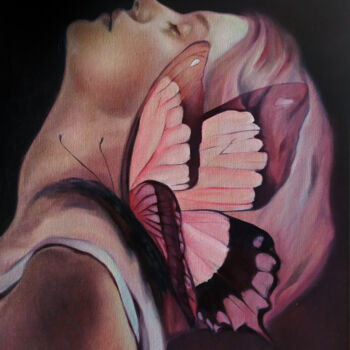 Картина под названием "Una farfalla sulla…" - Veronica Ciccarese, Подлинное произведение искусства, Масло