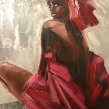 Картина под названием "Lady in red" - Veronica Nicholskaya, Подлинное произведение искусства, Масло