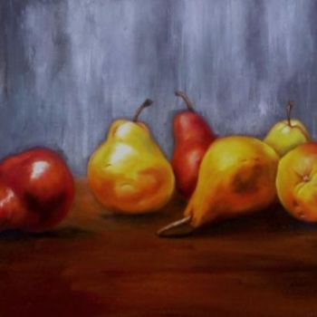 Painting titled "Peras" by Verónica Rodríguez, Original Artwork, Oil