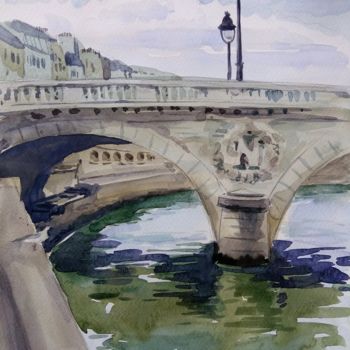 Schilderij getiteld "Le pont Saint-Michel" door Veronica Toumanova, Origineel Kunstwerk, Aquarel