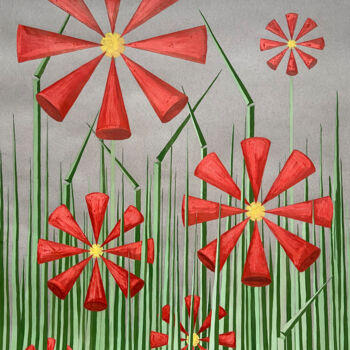 Malerei mit dem Titel "Red Flowers" von Veronika Izmailova, Original-Kunstwerk, Gouache