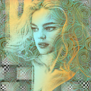 Digitale Kunst mit dem Titel "Lady Under The Veil" von Veronika K, Original-Kunstwerk, Digitale Malerei