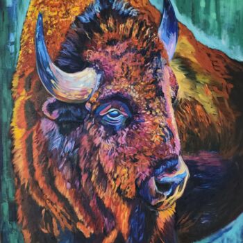 「" Buffalo Spirit"」というタイトルの絵画 Veronika Primasによって, オリジナルのアートワーク, オイル