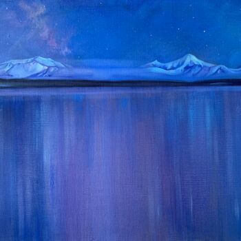 Painting titled "night mountains" by Veronika Repina, Original Artwork, Oil