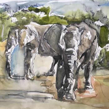 Drawing titled "Elephant Madikwe" by Véronika Saille, Original Artwork, Ink