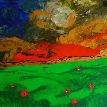 Картина под названием "Маковое поле" - Вероника Канти, Подлинное произведение искусства, Акрил