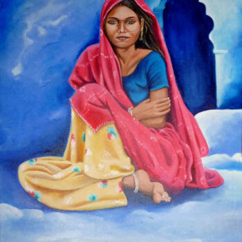 Painting titled "Jeune femme de Bundi" by Véronique Abt, Original Artwork, Oil