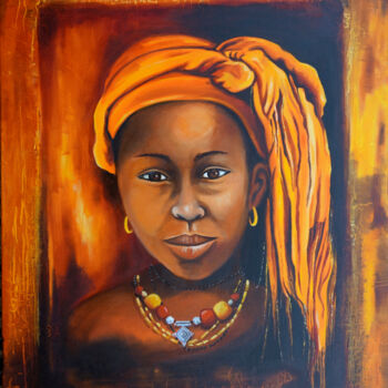 Painting titled "Mina" by Véronique Abt, Original Artwork, Oil Mounted on Wood Stretcher frame