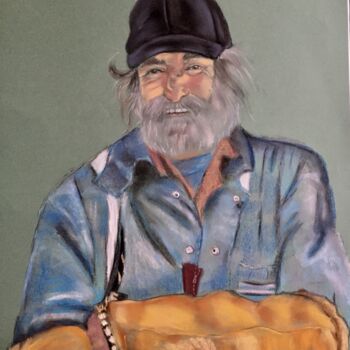 Painting titled "Fishman" by Veronique Blaevoet, Original Artwork, Pastel