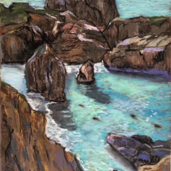 Dessin intitulée "L'Ile aux rochers" par Veronique Blaevoet, Œuvre d'art originale, Pastel