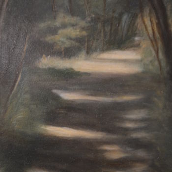 Pittura intitolato "Chemin boisé" da Véronique Bonamy, Opera d'arte originale, Olio