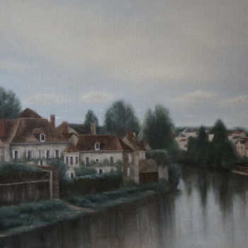 Painting titled "Vue de Saint-Savin" by Véronique Bonamy, Original Artwork, Oil