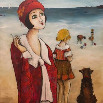 Painting titled "La plage" by Véronique Clanet, Original Artwork, Acrylic